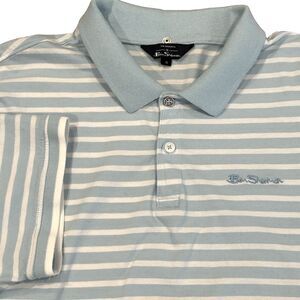 Ben Sherman Polo Shirt Mens XL Blue White Stripe Cotton